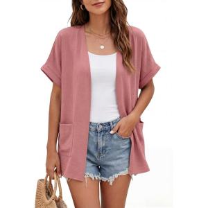 imageGRECERELLE Short Sleeve Cardigan for Women Lightweight Summer with Pockets Open Front Casual Beach Cover Ups 2026Peach Pink