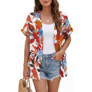 imageGRECERELLE Short Sleeve Cardigan for Women Lightweight Summer with Pockets Open Front Casual Beach Cover Ups 2026White Maple