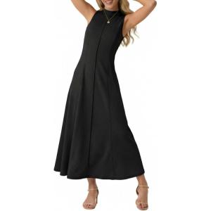 imageGRECERELLE Womens 2026 Spring Summer Casual Mock Neck Sleeveless Flared Maxi Dress with Pockets XS  3XLBlack