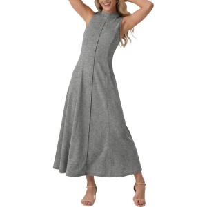imageGRECERELLE Womens 2026 Spring Summer Casual Mock Neck Sleeveless Flared Maxi Dress with Pockets XS  3XLGray