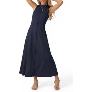 imageGRECERELLE Womens 2026 Spring Summer Casual Mock Neck Sleeveless Flared Maxi Dress with Pockets XS  3XLNavy Blue