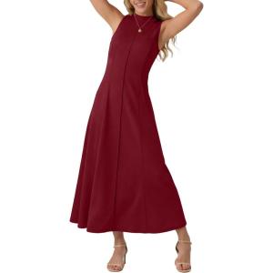 imageGRECERELLE Womens 2026 Spring Summer Casual Mock Neck Sleeveless Flared Maxi Dress with Pockets XS  3XLRed
