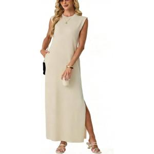 imageGRECERELLE Womens 2026 Summer Fall Round Neck AntiPilling Shift Sweater Maxi Dress with Pockets for Business CasualApricot
