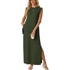 imageGRECERELLE Womens 2026 Summer Fall Round Neck AntiPilling Shift Sweater Maxi Dress with Pockets for Business CasualArmy Green