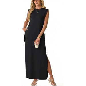 imageGRECERELLE Womens 2026 Summer Fall Round Neck AntiPilling Shift Sweater Maxi Dress with Pockets for Business CasualBlack