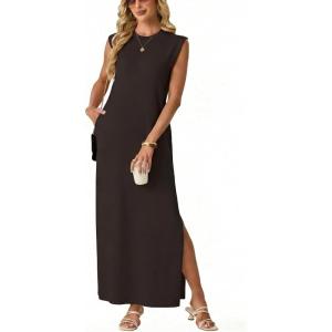 imageGRECERELLE Womens 2026 Summer Fall Round Neck AntiPilling Shift Sweater Maxi Dress with Pockets for Business CasualDark Coffee