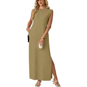 imageGRECERELLE Womens 2026 Summer Fall Round Neck AntiPilling Shift Sweater Maxi Dress with Pockets for Business CasualKhaki