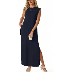 imageGRECERELLE Womens 2026 Summer Fall Round Neck AntiPilling Shift Sweater Maxi Dress with Pockets for Business CasualNavy Blue