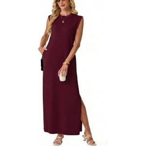 imageGRECERELLE Womens 2026 Summer Fall Round Neck AntiPilling Shift Sweater Maxi Dress with Pockets for Business CasualWine Red