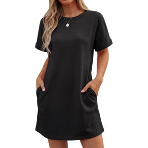 imageGRECERELLE Womens Casual TShirt Dress with Pockets Short Sleeve Shift Dresses WrinkleResistant Above Knee LengthAblack