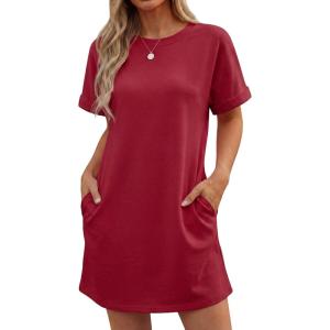 imageGRECERELLE Womens Casual TShirt Dress with Pockets Short Sleeve Shift Dresses WrinkleResistant Above Knee LengthBurgundy