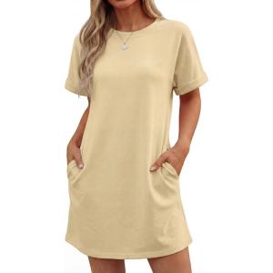 imageGRECERELLE Womens Casual TShirt Dress with Pockets Short Sleeve Shift Dresses WrinkleResistant Above Knee LengthButter Yellow