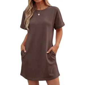imageGRECERELLE Womens Casual TShirt Dress with Pockets Short Sleeve Shift Dresses WrinkleResistant Above Knee LengthDark Coffee