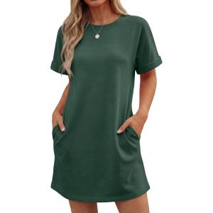 imageGRECERELLE Womens Casual TShirt Dress with Pockets Short Sleeve Shift Dresses WrinkleResistant Above Knee LengthDark Green