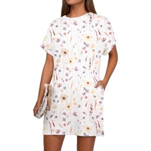 imageGRECERELLE Womens Casual TShirt Dress with Pockets Short Sleeve Shift Dresses WrinkleResistant Above Knee LengthDreamy Garden