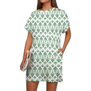 imageGRECERELLE Womens Casual TShirt Dress with Pockets Short Sleeve Shift Dresses WrinkleResistant Above Knee LengthGreen Arrowhead