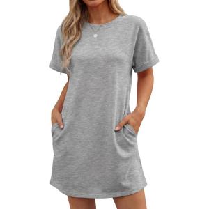 imageGRECERELLE Womens Casual TShirt Dress with Pockets Short Sleeve Shift Dresses WrinkleResistant Above Knee LengthHeather Grey