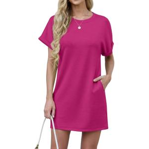 imageGRECERELLE Womens Casual TShirt Dress with Pockets Short Sleeve Shift Dresses WrinkleResistant Above Knee LengthHot Pink