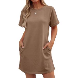 imageGRECERELLE Womens Casual TShirt Dress with Pockets Short Sleeve Shift Dresses WrinkleResistant Above Knee LengthLight Coffee