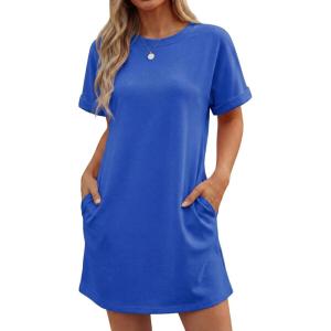 imageGRECERELLE Womens Casual TShirt Dress with Pockets Short Sleeve Shift Dresses WrinkleResistant Above Knee LengthRoyal Blue