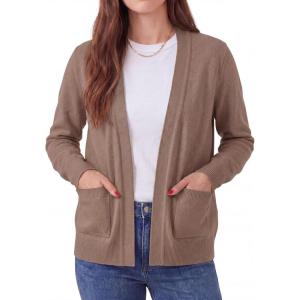 imageGRECERELLE Womens Lightweight Long Sleeve Open Front Knit Cardigans Sweaters with PocketsCamel