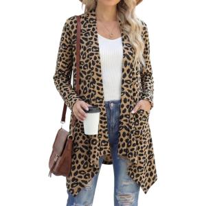 imageGRECERELLE Womens Long Sleeve Lightweight Cardigan Casual Open Front Draped Asymmetric Hem Cardigans with PocketsLd Dark Khaki