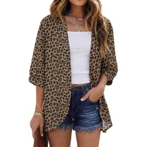imageGRECERELLE Womens Summer Lightweight 34 Sleeve Cardigan Open Front Casual Loose Kimono Cover Ups with PocketsLd Dark Khaki
