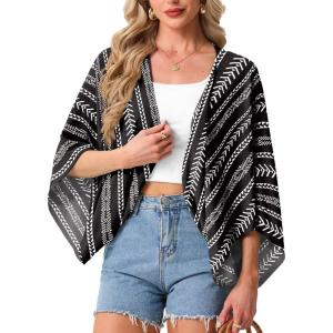 imageGRECERELLE Womens Summer Lightweight Cardigan Open Front Casual Loose Cropped Kimono Oversized Cover UpsBohemian Stripe