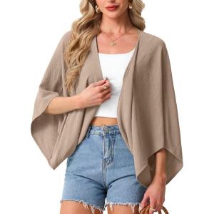 imageGRECERELLE Womens Summer Lightweight Cardigan Open Front Casual Loose Cropped Kimono Oversized Cover UpsLight Khaki