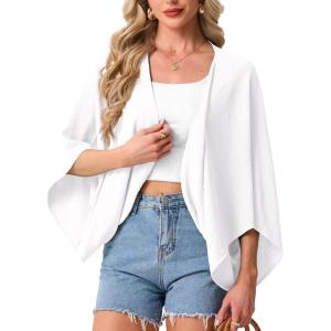 imageGRECERELLE Womens Summer Lightweight Cardigan Open Front Casual Loose Cropped Kimono Oversized Cover UpsWhite