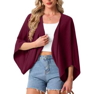 imageGRECERELLE Womens Summer Lightweight Cardigan Open Front Casual Loose Cropped Kimono Oversized Cover UpsWine Red