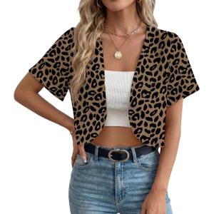 imageGRECERELLE Womens Summer Lightweight Cropped Cardigan Shrug Short Sleeve Open Front Casual Bolero Cover UpsLd Dark Khaki