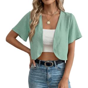 imageGRECERELLE Womens Summer Lightweight Cropped Cardigan Shrug Short Sleeve Open Front Casual Bolero Cover UpsMint Green