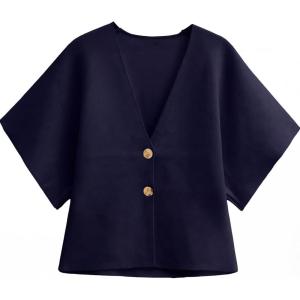 imageGRECERELLE Womens Summer Lightweight Short Sleeve Cardigans Open Front V Neck Casual Knit Button Down SweaterNavy Blue