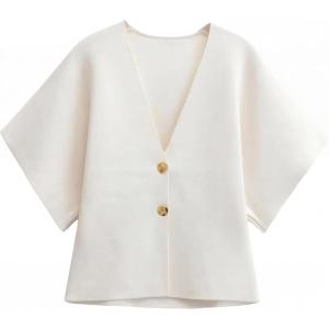 imageGRECERELLE Womens Summer Lightweight Short Sleeve Cardigans Open Front V Neck Casual Knit Button Down SweaterWhite