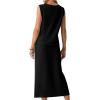imageGRECERELLE 2026 Casual 2 Piece Sets For Women Summer V Neck WrinkleFree Sleeveless Top Side Slit Maxi Skirt With PocketsBlack