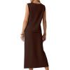 imageGRECERELLE 2026 Casual 2 Piece Sets For Women Summer V Neck WrinkleFree Sleeveless Top Side Slit Maxi Skirt With PocketsDark Coffee