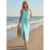 imageGRECERELLE 2026 Casual 2 Piece Sets For Women Summer V Neck WrinkleFree Sleeveless Top Side Slit Maxi Skirt With PocketsLight Blue