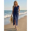 imageGRECERELLE 2026 Casual 2 Piece Sets For Women Summer V Neck WrinkleFree Sleeveless Top Side Slit Maxi Skirt With PocketsNavy Blue