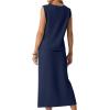 imageGRECERELLE 2026 Casual 2 Piece Sets For Women Summer V Neck WrinkleFree Sleeveless Top Side Slit Maxi Skirt With PocketsNavy Blue