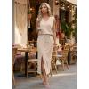 imageGRECERELLE 2026 Casual 2 Piece Sets For Women Summer V Neck WrinkleFree Sleeveless Top Side Slit Maxi Skirt With PocketsOatmeal