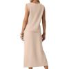 imageGRECERELLE 2026 Casual 2 Piece Sets For Women Summer V Neck WrinkleFree Sleeveless Top Side Slit Maxi Skirt With PocketsOatmeal