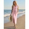 imageGRECERELLE 2026 Casual 2 Piece Sets For Women Summer V Neck WrinkleFree Sleeveless Top Side Slit Maxi Skirt With PocketsRose Pink