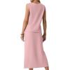 imageGRECERELLE 2026 Casual 2 Piece Sets For Women Summer V Neck WrinkleFree Sleeveless Top Side Slit Maxi Skirt With PocketsRose Pink