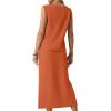 imageGRECERELLE 2026 Casual 2 Piece Sets For Women Summer V Neck WrinkleFree Sleeveless Top Side Slit Maxi Skirt With PocketsTan