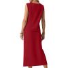 imageGRECERELLE 2026 Casual 2 Piece Sets For Women Summer V Neck WrinkleFree Sleeveless Top Side Slit Maxi Skirt With PocketsWine Red