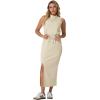 imageGRECERELLE 2026 Women Summer Casual 2 Piece Sets MockNeck WrinkleFree Top amp Elastic Waist Midi Side Slit Skirt with PocketsApricot White