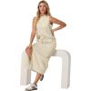 imageGRECERELLE 2026 Women Summer Casual 2 Piece Sets MockNeck WrinkleFree Top amp Elastic Waist Midi Side Slit Skirt with PocketsApricot White