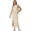 imageGRECERELLE 2026 Women Summer Casual 2 Piece Sets MockNeck WrinkleFree Top amp Elastic Waist Midi Side Slit Skirt with PocketsApricot White