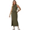 imageGRECERELLE 2026 Women Summer Casual 2 Piece Sets MockNeck WrinkleFree Top amp Elastic Waist Midi Side Slit Skirt with PocketsArmy Green
